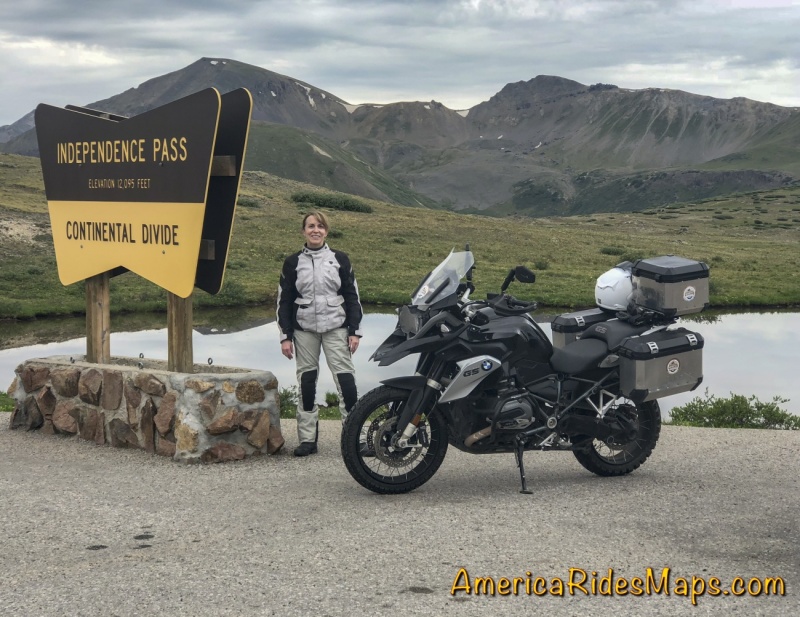 Jackie and her GS at Independence Pass