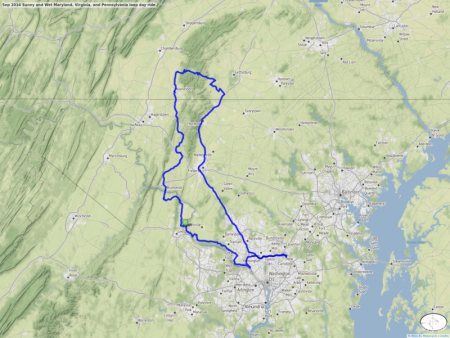 Sep 2014 Sunny and Wet Maryland, Virginia, and Pennsylvania loop day ride.