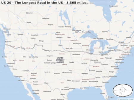 US 20 - The Longest Road in the US - 3,365 miles.