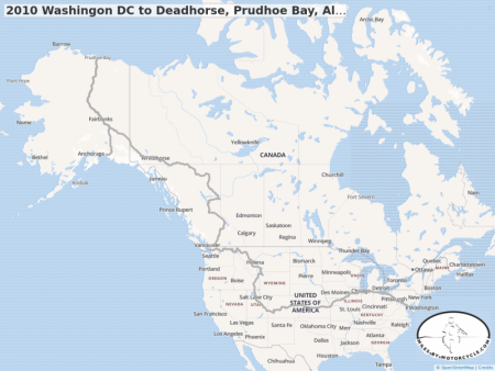2010 Washingon DC to Deadhorse, Prudhoe Bay, Alaska Trip Map