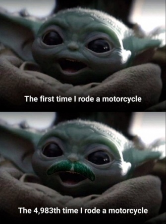 Baby Yoda Reacts to Motorcycling
